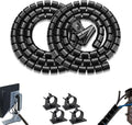 PC Cable Management Sleeve Tube Desk Cord Organizer 2 PCS Black, 7/8 inch -5 ft Cover Wrap Easy to Install Messy Wire Solution for TV Office Computer, Pet Chew and Bite Proof Cable Protector by FANOSHONOFFICIAL