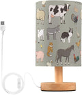 Bedside Table Lamp Farm Animals Nightstand Lamp with Wood Cows Sheep Pig Fox Chicken Duck Dog Rabbit Desk Lamps for Bedroom Living Room Nursery Office Home Decor by Oarencol