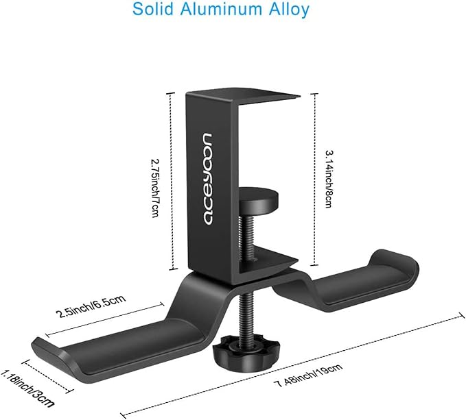 aceyoon Foldable Headphone Stand for Desk, Aluminum Headset Stand Clamp Hook Under Desk Space Save Mount, Headset Holder for Gaming Headphone, Office, Backpack, Bag, Purse Hanging (Black) - Image 5