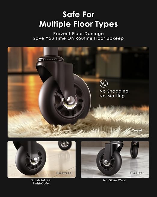 RidRed Office Chair Wheels Replacement Heavy Duty 3 Inch Roller Blade Wheels for Carpet Hardwood Floors,Support 650 LB, Noise Free, Fits 98% Chair, for All Floor, Set of 5 (Black) - Image 4