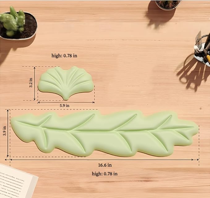 inbesk Angel Wing Wrist Rest Ergonomic Memory Foam Wrist Rest for Computer Keyboard Mouse Set, Cute Gaming Keyboard Cushion Hand Support PU Leather Surface Anti-Slip Waterproof Green-Leaf - Image 3