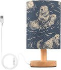 Bedside Table Lamp Sea Otter Animal Blue Nightstand Lamp with Wood Desk Lamps for Bedroom Living Room Nursery Office Home Decor by Oarencol