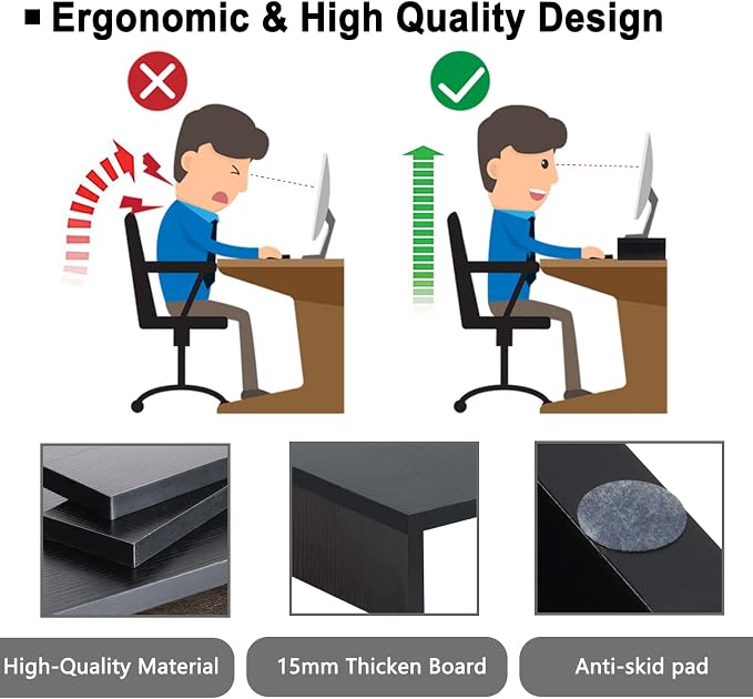 TEAMIX 2-Pack Monitor Stand Riser 20 inch, Wood Desk Computer Shelf, Black | For 2 Monitors, Laptop, Printer, TV, PC Tower, Full Keyboard Storage Underneath, Desk Organizer for Home Office, Gaming Setup - Image 3