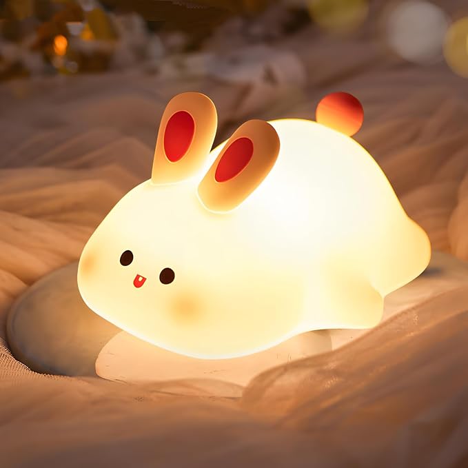 Cute Rabbit Night Light,Squishy Animal Nightlamp,Rechargerable Dimmable Nursery Bunny Lamp Soft Silicone Table Bedroom Lamp Portable Adjustable Lighting Bedroom Bedside Gift by HPYDIY