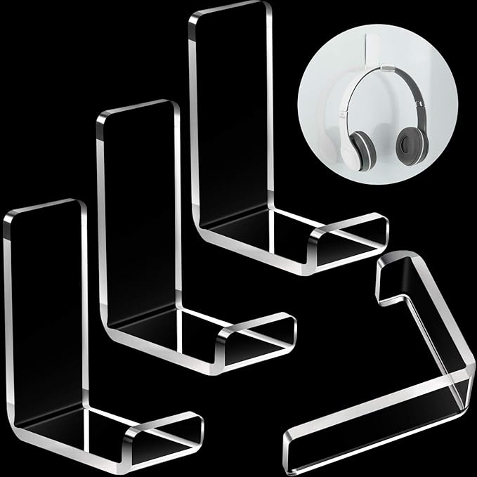 Weewooday 4 Pieces Headphone Hanger Headset Stand Holder, Clear | Adhesive Wall Mount Holder for Gaming Desk, Non-Slip Pad Design, Space Saving Earphone Hanger, Earmuff Compatible Hook by Weewooday
