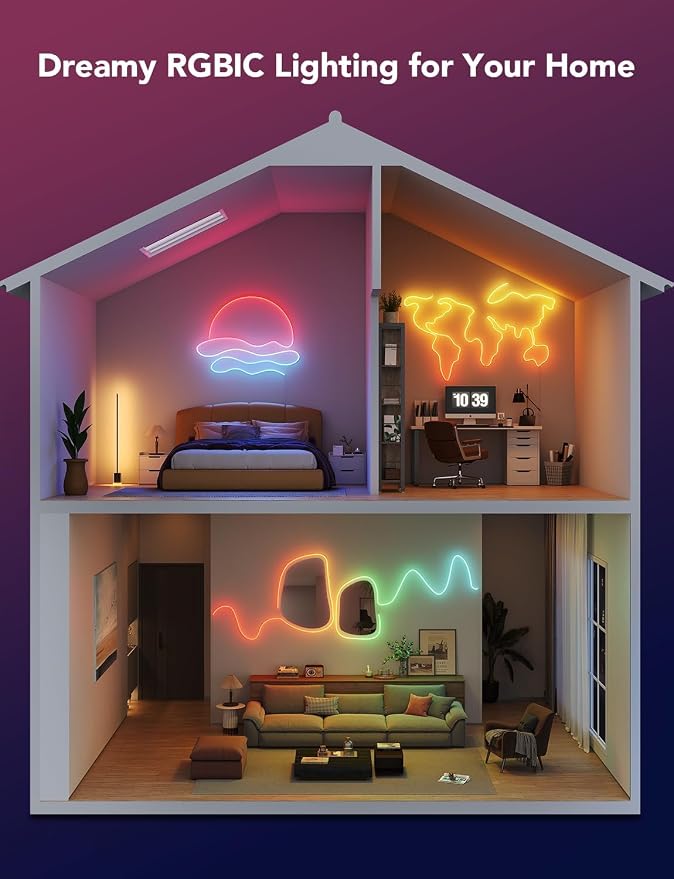 Govee RGBIC Neon Lights 32.8ft Works with Matter, Alexa, Google Assistant (Pack of 2) - Image 6
