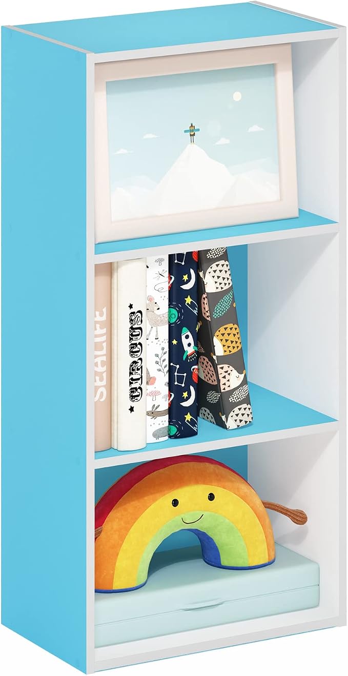 Furinno LUDER 3-Tier Book Shelf, Open Shelves Bookshelf, Light Blue/White by Furinno-FitsYourSpaceFitsYourBudget