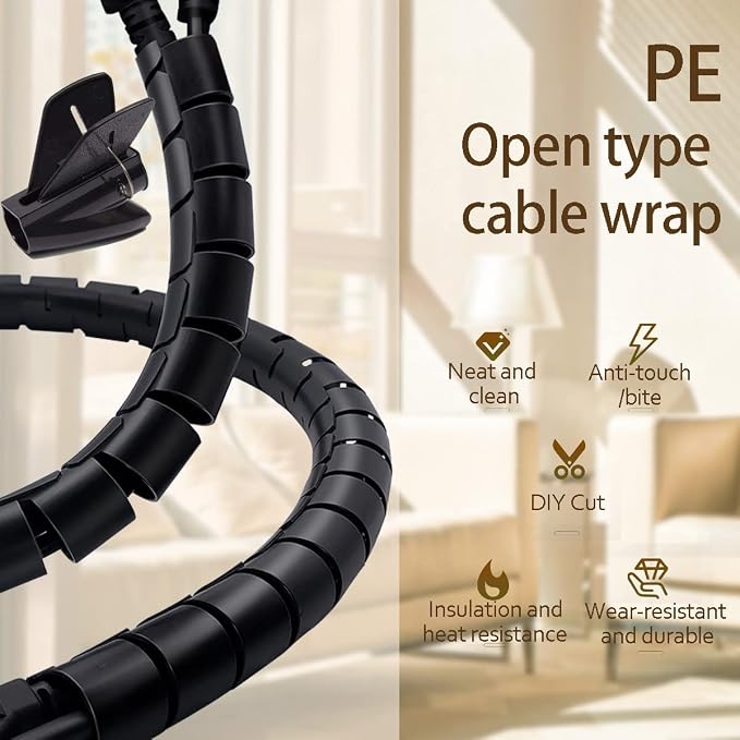 PC Cable Management Sleeve Tube Desk Cord Organizer 2 PCS Black, 7/8 inch -5 ft Cover Wrap Easy to Install Messy Wire Solution for TV Office Computer, Pet Chew and Bite Proof Cable Protector - Image 4