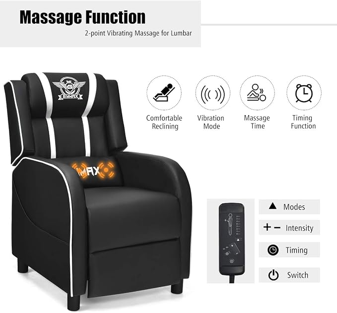 POWERSTONE Gaming Recliner Chair, Reclining Gaming Chairs for Adults Ergonomic Leather Sofa with Footrest Lumbar Support Headrest and Side Pouch for Living Room Home Theater, White - Image 7