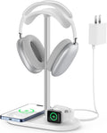 HiWe Headphone Stand, 2-in-1 MagSafe Wireless Charger for iPhone/iWatch | Headset Holder for All Headphones, Aluminum Alloy Bar, ABS Solid Base, PU Headrest, Table Desk Organizer by HIWE