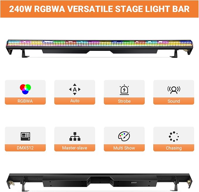 240W Stage Wash Light Bar - 448LEDs RGBWA DMX Light Bar by DMX Master-Slave Control 32 RGB & 12 White & 12 Amber Zones Chase Effects for Wedding Concert Music DJ Live Halloween Event Performance - Image 7