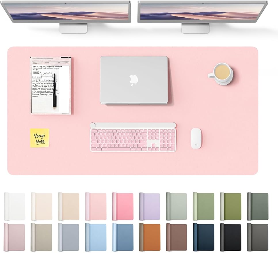 YSAGi Leather Desk Protector, Office Mat, Large Mouse Mat, Non-Slip PU Leather Blotter, Laptop Pad, Waterproof Writing Pad for Office and Home (Light Pink, 47.2" x 23.6") by YSAGi