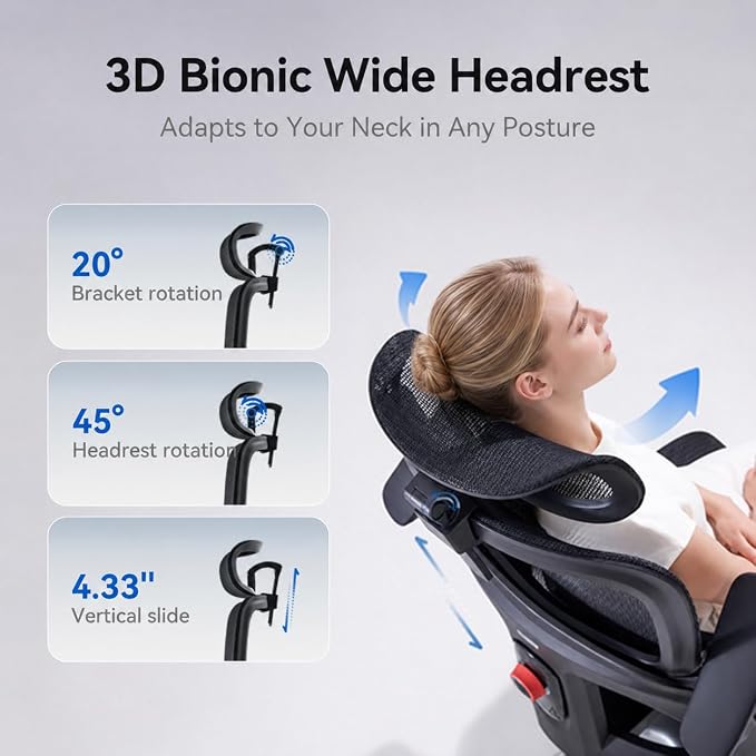 SIHOO B300 PRO Ergonomic Office Chair with Footrest, Mesh Desk Chair, Black | 4-Directional Lumbar & Height-Adjustable Backrest, 6D Armrests, Swivel Computer Chair for Long Hours - Image 10