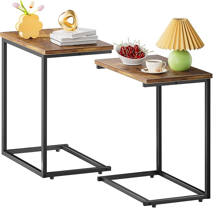 Pipishell C Shaped End Table Set of 2, Side Table for Couch Slide Under, C Table Sofa Side End Table for Living Room 27 inches High,PIET06K2 by Pipishell