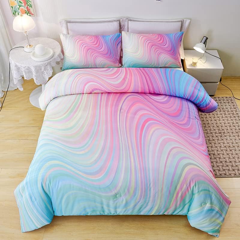 Full Size Comforter Sets for Girls 7PCS,Pink Bedding Sets,Bed Sets for Girls with Flat Sheet and Fitted Sheet,Pillowcases,Cushion Covers,Tie Dye Comforter Sets - Image 3