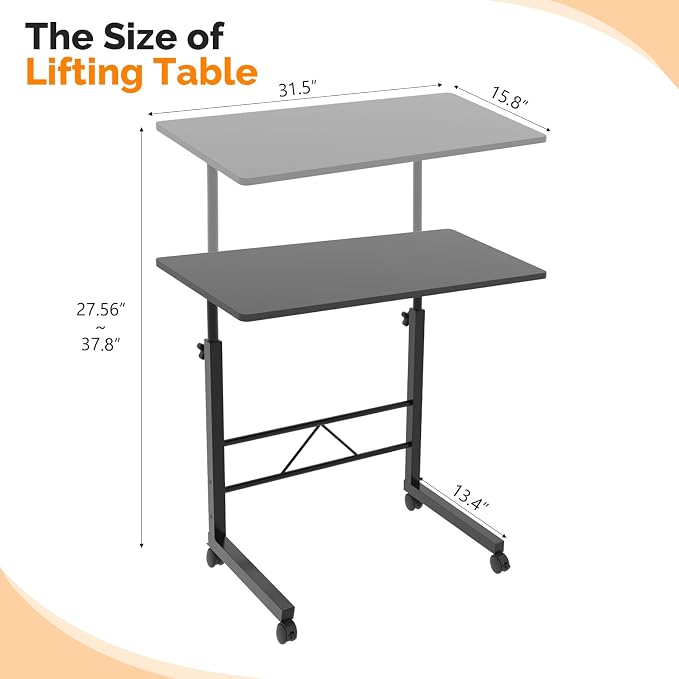 FCH Computer Workstation, Standing Desk Adjustable Height, Small Computer Desk w/Rolling, Sit Stand Laptop Desk TV Tray Computer Workstation for Bed Sofa Hospital Reading Eating, 31.5", Black - Image 3