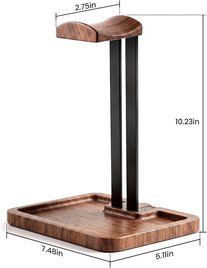 LOXP Wooden Headphone Holder, Solid Stand with Non-Slip and Storage Base | Anti-Rust Gravity Arm, Hardwood Earphone Hanger for Desk, Universal Fit for Gaming Headsets, Studio Headphones - Image 8