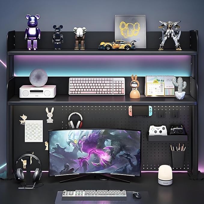 Clamp On Desk Pegboard Shelf - Metal Desktop Organizer Hutch with 2 Shelves | Storage and Display, Desk Add-On Shelf for Office, Dorm Room, Bedroom, Black, 31.4In - Image 6