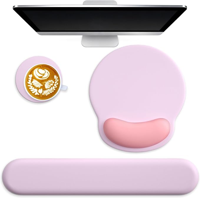 3 in 1 Ergonomic Mouse Pad and Keyboard Wrist Rest with Coaster Set-Pink by Wiabsi