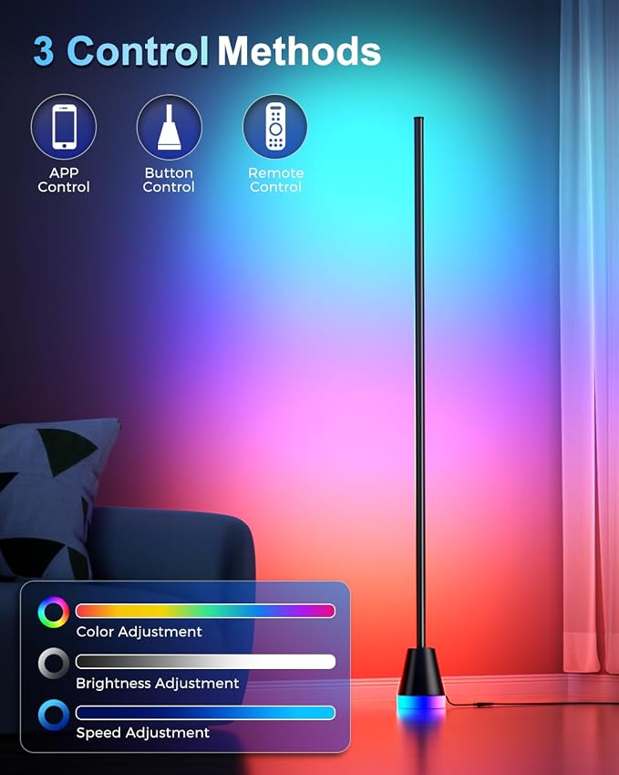 RGBIWC Corner Floor Lamp, Smart Ambient LED Light, Black - Image 3