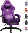 GTPLAYER Gaming Chair Fabric with Pocket Spring Cushion, High Back Ergonomic Computer Chair with Footrest for Adults Lumbar Support Swivel Game Chair for Office Gaming 350LBS, Dark Purple by GTPLAYER