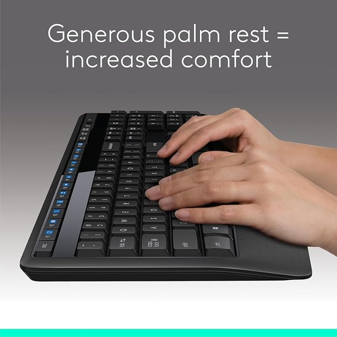 Logitech MK345 Wireless Keyboard and Mouse Combo | Palm Rest | 2.4 GHz | USB Receiver | Black - Image 2
