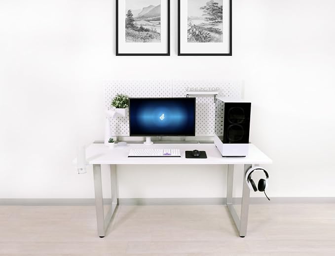 Dezctop Bifrost 160 63W x 28D Gaming PC Computer Desk with Shelves, Large Workstation for Gamers or Home Office with Pegboard, Built-in Cable Management, Stainless Steel Frame (White) - Image 2