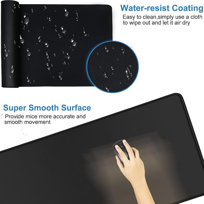 Large Gaming Mouse pad, 31.5x15.7 in Extended Desk Pad with Stitched Edges | Mousepad, Premium Microfiber Cloth Surface Waterproof Non-Slip Stable Rubber Base Keyboard Mat for Office Home Gaming, Black - Image 2