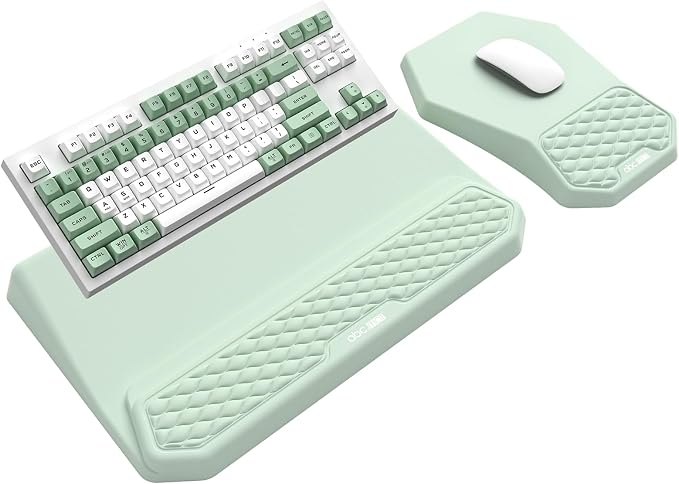 3-in-1 Ergonomic Keyboard Stand with Wrist Rest & Mouse Pad Set,Light Green | Comfy Keyboard Riser Holder Soft Mousepad with Massage Design, Memory Foam and Non-Slip PU Base for Pain Relief - Image 9