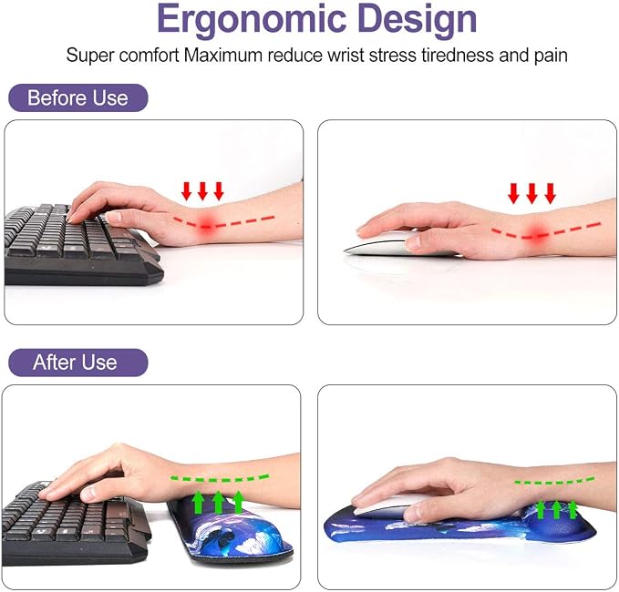 ToLuLu Keyboard Wrist Rest Pad Ergonomic Mouse Pad Set, Gel Mouse Pad for Computer Laptop, Non Slip Mousepad Keyboard Wrist Support Raised Memory Foam for Easy Typing Pain Relief, Art Butterflies - Image 3