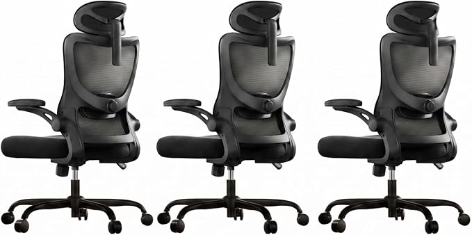 Marsail Ergonomic Office Chair with 3D Armrests, Pack of 3 | Office Desk Chair with High Back Mesh, Adjustable Lumbar Support, Rolling Work Swivel Task Chairs with Wheel, Headrest, home by Marsail
