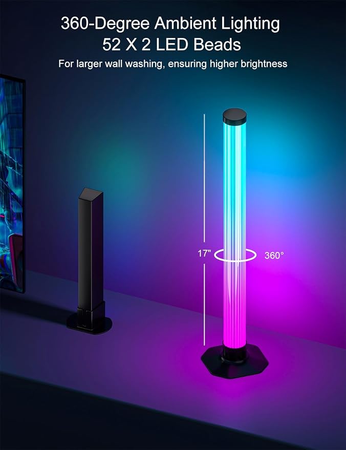 RGB Light Bar, 17" LED Light Bar 360 Degree Emitting, APP Control USB Powered, Color Changing TV Backlight,Monitor Backlights with Music Sync, Ambient Lighting for Desk, PC, Gaming, Party - Image 2