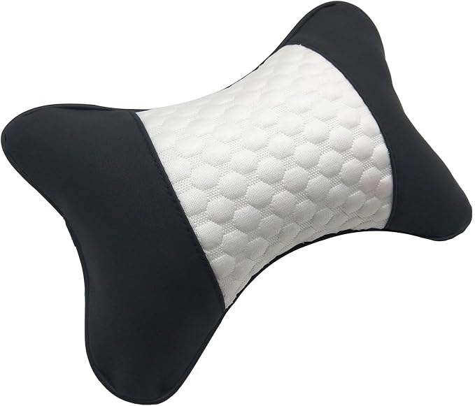 Car Neck Pillows Both Side Pu Leather 2pieces Pack Headrest Fit for Most Cars Filled Fiber Universal Car Pillow (White) - Image 5
