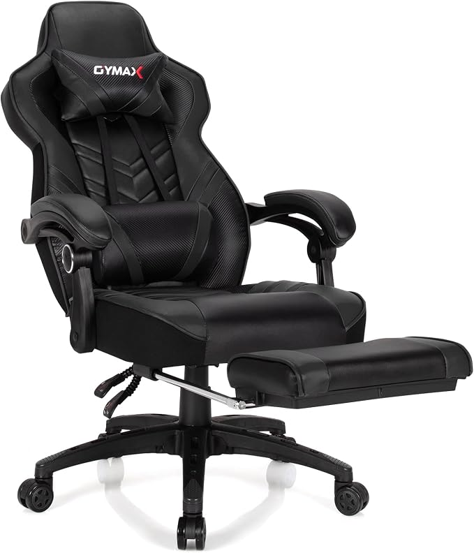 GYMAX Gaming Chair, Ergonomic Computer Chair with Footrest, Linkage Armrests & Lumbar Cushion, Big Wide High Back Video Gaming Chair, Reclining Office Rolling Chair for Adult/Teens (Black) by GYMAX