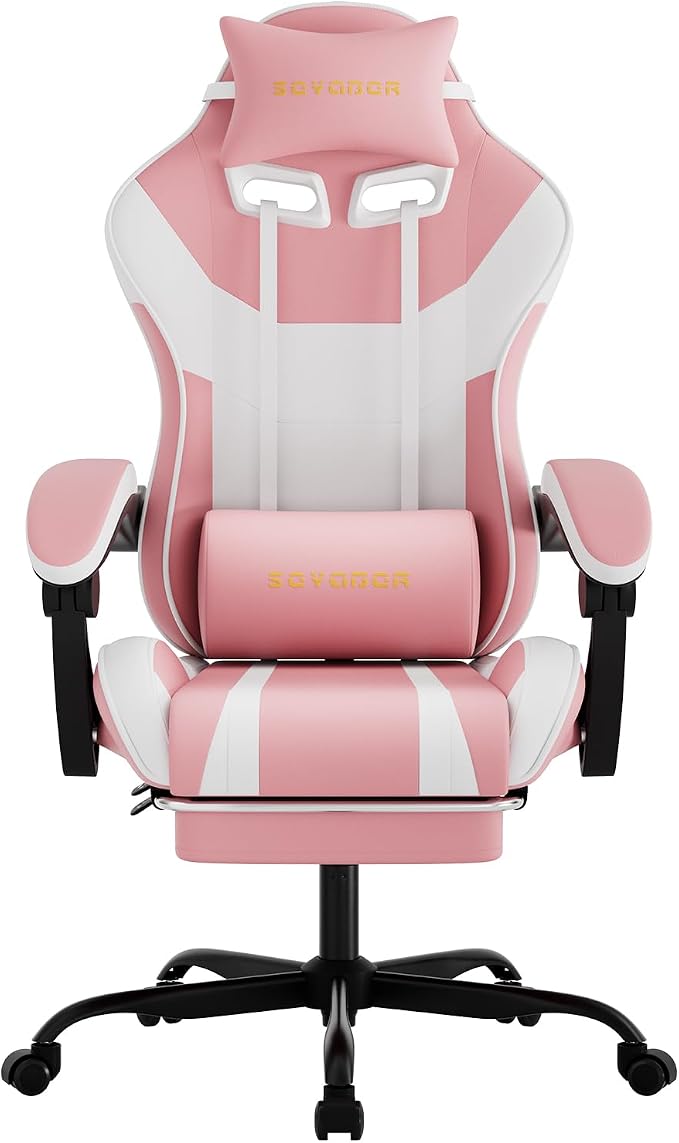 Ergonomic Gaming Chair,A Versatile 3-in-1 Video Game Chair for Work, Study, and Gaming,Features an Adjustable Backrest, Footrest, and Linked Armrests Office Chair for Adults,Pinkwhite by seyaber