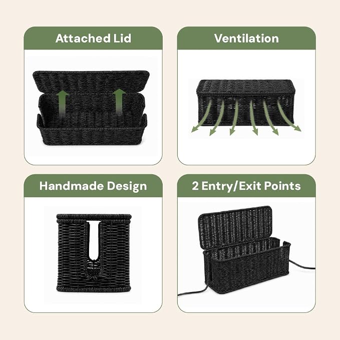 Cable Management Box, Handmade Rattan Cord Organizer for Power Strip - Image 6