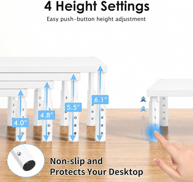 OPNICE Adjustable Monitor Stand Riser for Desk, Wood Computer & Laptop Stand, Desk Organizers and Accessories, Office Desk Accessories & Workspace Organizer for Home Office Supplies, White - Image 2