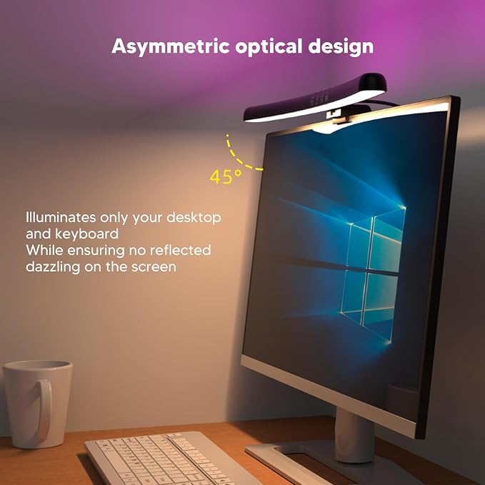 Computer Monitor Lamp with Asymmetric Optical Design Adjustable Touch Dimming RGB Light Curved Monitor lamp bar with Asymmetric Optical Design USB Lamps USB Lamps - Image 3