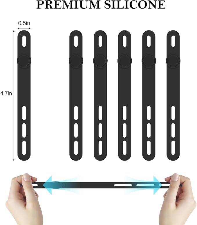 Donruby 30Pcs Silicone Cable Ties, Reusable Cord Organizer Straps, Black - Image 2