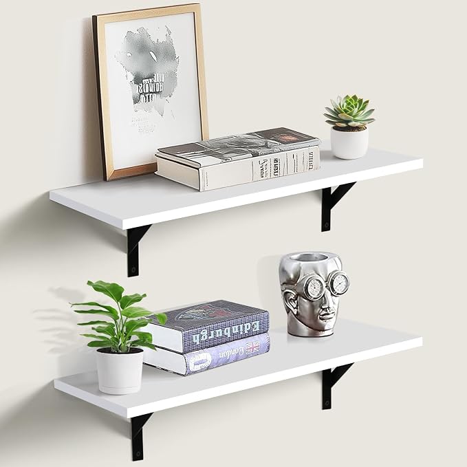 Tectocker-DOU 24" Long Floating Book Shelves for Wall, Heavy Duty, White by Tectocker-DOU