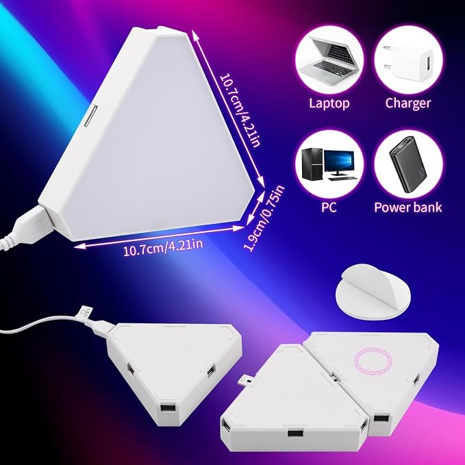 Triangle Light 4 LED Panels for Expansion Only, Triangle Lights for Wall Dreamcolor Gaming Room Lights Decor, Smart LED Wall Light Music Sync for Gaming Setup (No Controller/Remote) - Image 7