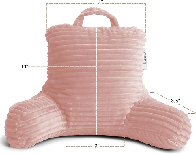Nestl Peach Beige Reading Pillow with Bed Desk for Laptop and Writing, Luxe Cut Plush Back Pillow for Sitting Up, Back and Arms Adjustable Support for Kids and Teens, Foldable Lap Desk for Bed 19x11” - Image 3