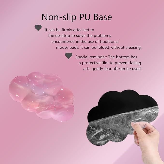Cloud Mouse Pad Keyboard Wrist Rest 4PCS Galaxy Space Extended Large Desk Mat Pad Set Memory Foam Non-Slip Ergonomic Gaming Mouse Pad Wrist Support for Computer Laptop Home Office Cute Pink Stars - Image 2