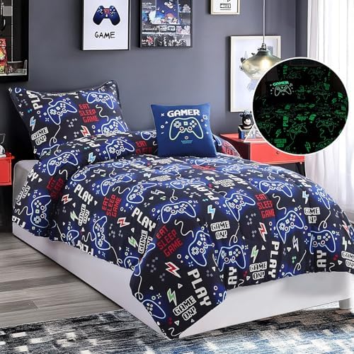 Twin Comforter Set for Boys-3 Pieces Gamers Glow in the Dark Bedding Sets - Image 4