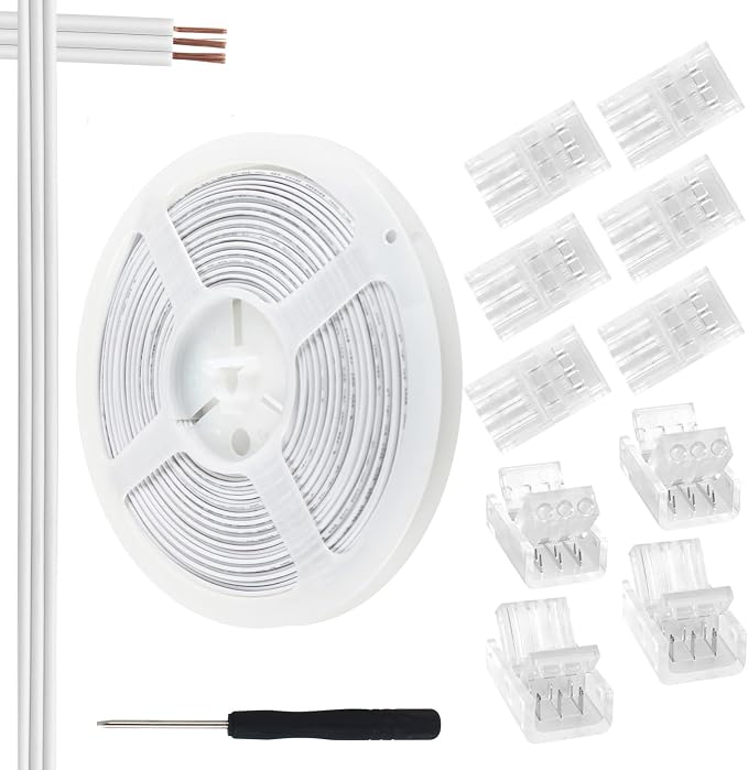 RGBZONE 3 Pin 8mm LED Connector Kit with 10pcs LED Connectors and 32.8ft 3 Pin Extension Wire for 8mm IP20 IP65 SMD 5050 Dream Color LED Strip Lights WS2811 WS2812B by RGBZONE