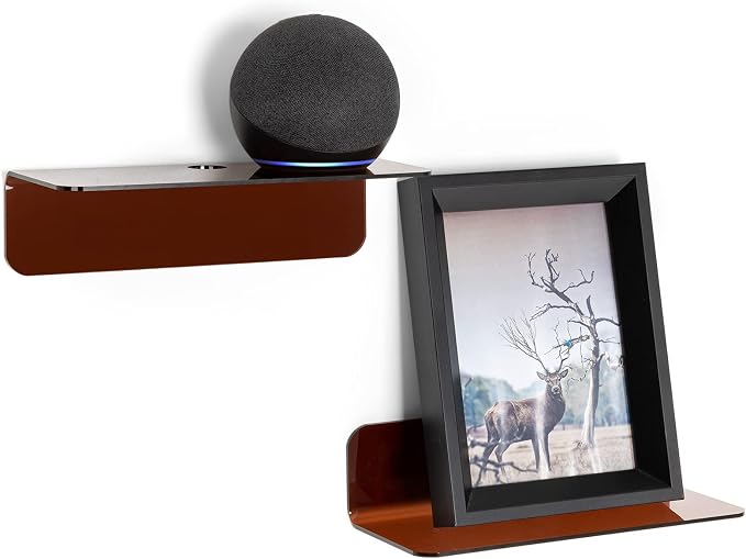 OAPRIRE Acrylic Floating Wall Shelves Brown, No Drill, 9 Inch 2 Pack by OAPRIRE