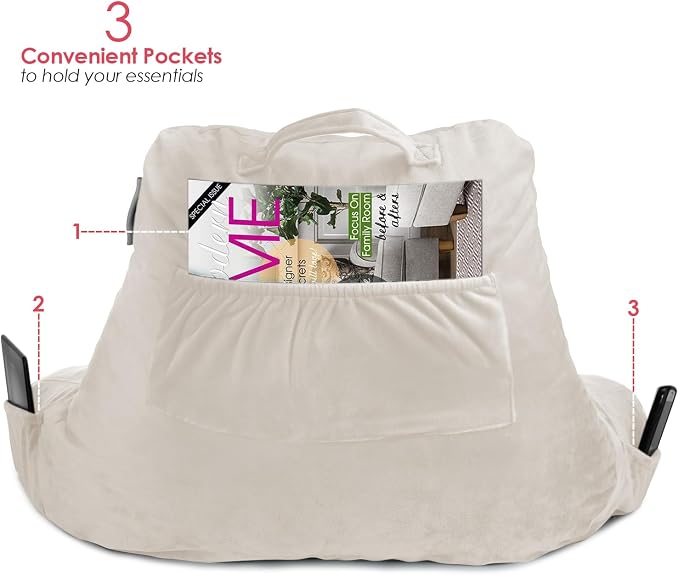 Nestl Reading Pillow with Portable Laptop Lap Desk - Shredded Memory Foam Back Support Pillow for Sitting Up in Bed and Couch Rest Pillows with Arms, Bed Tray Table with Foldable Legs, Linen - Image 6