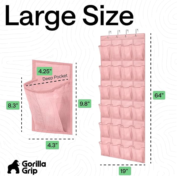 GORILLA GRIP Over the Door Shoe Organizer, 24 Large Pockets, Pink - Image 7
