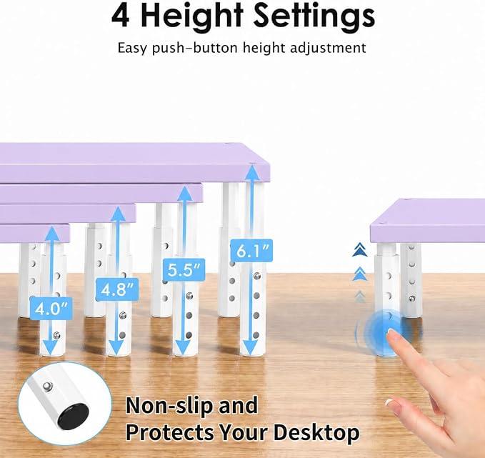 OPNICE Adjustable Monitor Stand Riser for Desk, Wood Computer & Laptop Stand, Desk Organizers and Accessories, Office Desk Accessories & Workspace Organizer for Home Office Supplies, Purple - Image 5