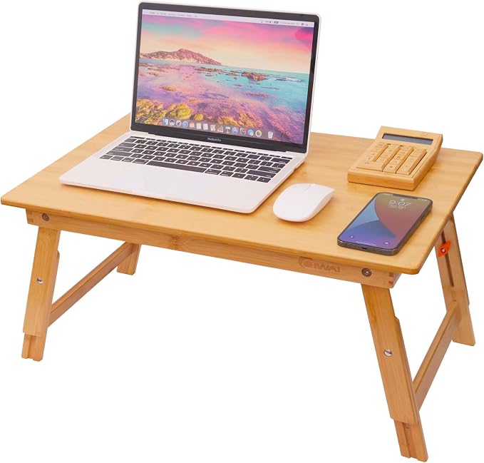 Lap Desk for Bed, COIWAI Bed Desk Bed Table Tary, Low Desk Table, Folding Floor Table, Adjustable Height, Portable Foldable Picnic Desk,Serving Breakfast Coffee in Bed Couch Floor .Bamboo by 100NaturalBambooFurniture